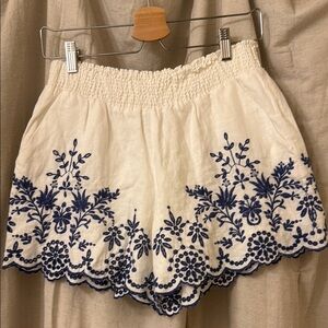 Johnny Was Jade Embroidered White and Blue Women's Shorts